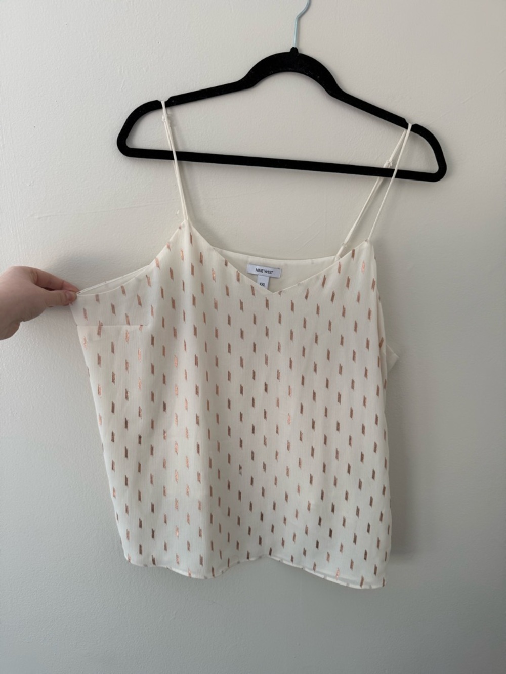 Women’s Tank Top Chiffon Cream Cami with Rose Gold Accents Nine West XXL